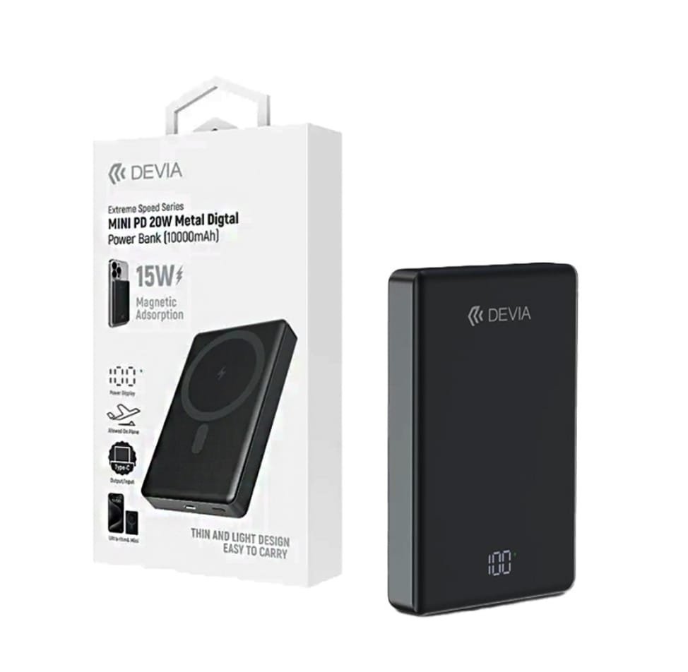 Mini Power Bank Magnético Devia 10000mAh PD20W | Carregamento Rápido Sem Fios